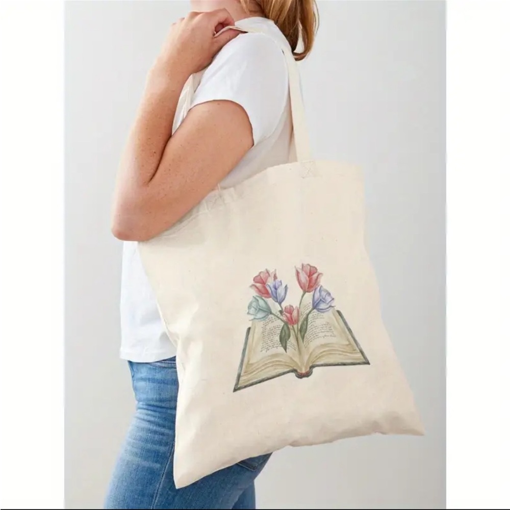 Blooming Book Design Cream Canvas Tote